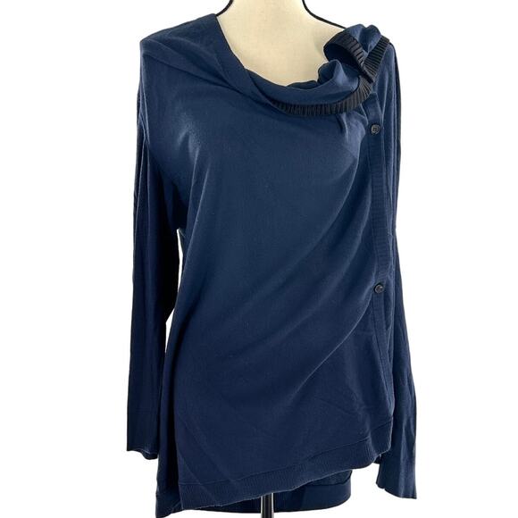 Lafayette 148 Cardigan Sweater XXL 2XL Navy Blue Side Button Wool Academia Work - Picture 1 of 8